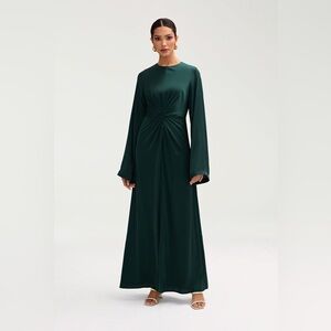 Satin Twist Front Maxi Dress - Emerald